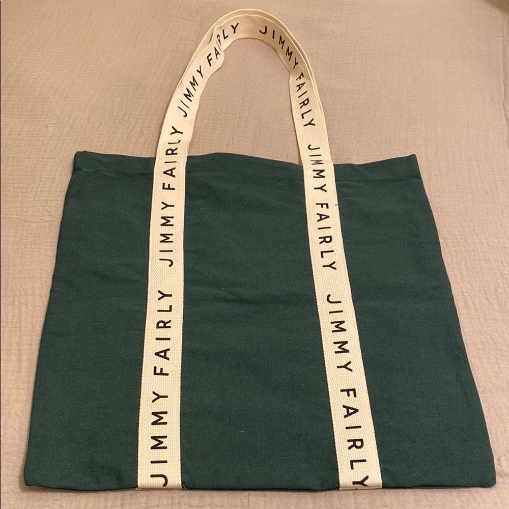 Jimmy Fairly Dark Green Canvas Tote Bag with Branded Cream Straps
